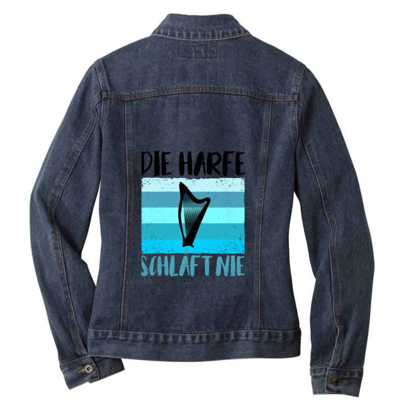 Harp Gift Musical Instrument Musician Plucking Ladies Denim Jacket by DouglasAllen | Artistshot