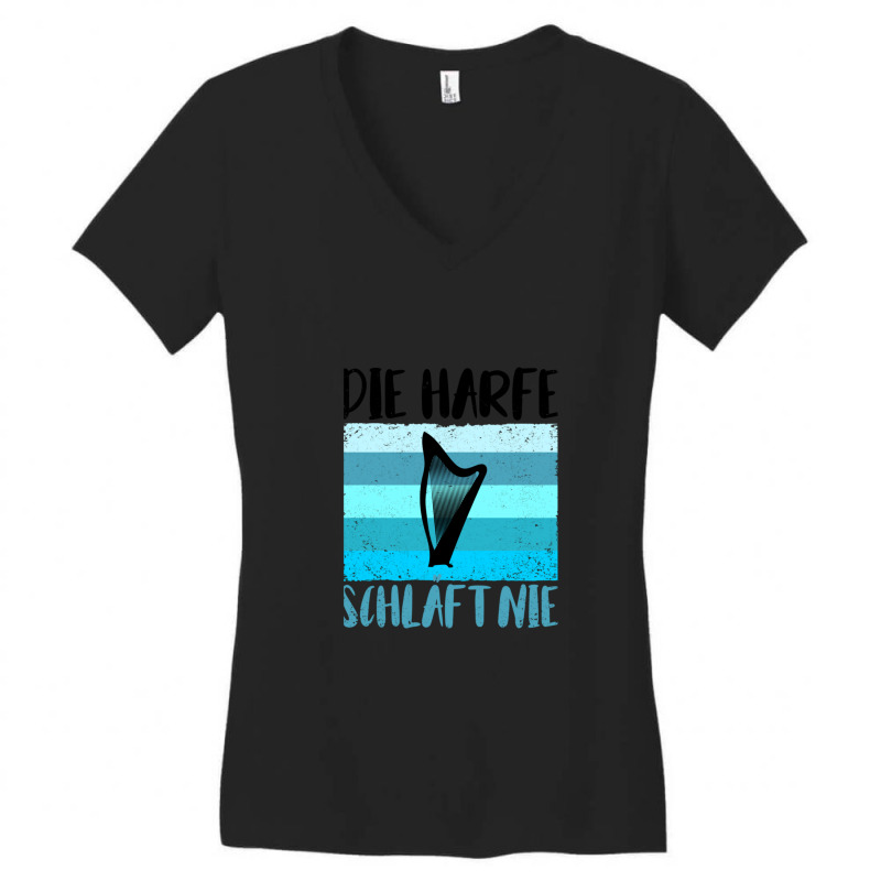 Harp Gift Musical Instrument Musician Plucking Women's V-Neck T-Shirt by DouglasAllen | Artistshot