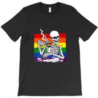 Skeleton Drinking Coffee Lgbtq Retro Gay Pride Flag T-shirt | Artistshot