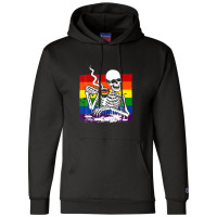 Skeleton Drinking Coffee Lgbtq Retro Gay Pride Flag Champion Hoodie | Artistshot