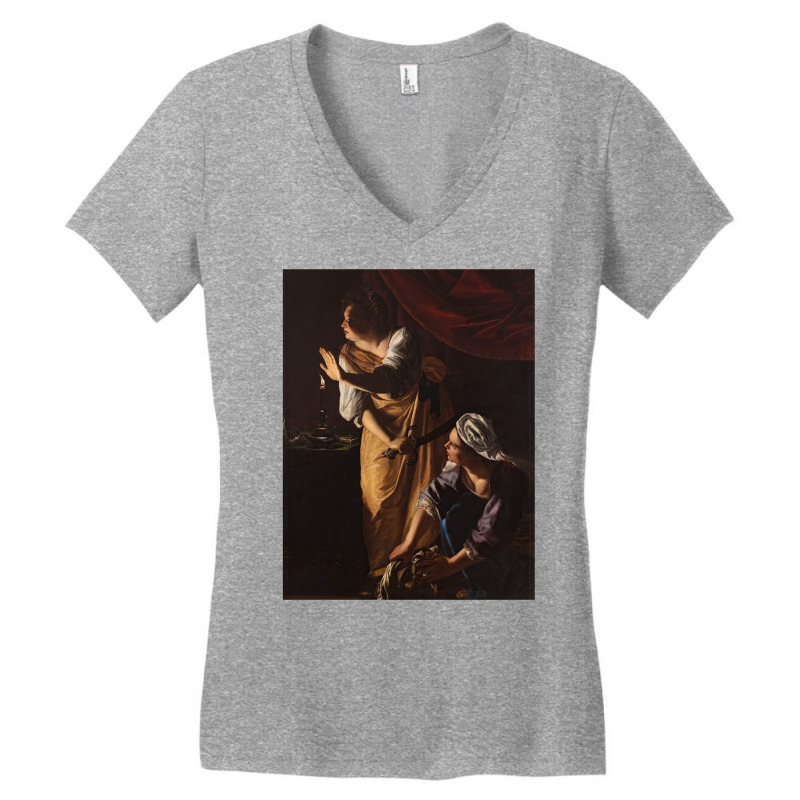 Artemisia Gentileschi   Judith And Her Maidservant With The Head Of Ho Women's V-Neck T-Shirt by nbarroosnanod | Artistshot