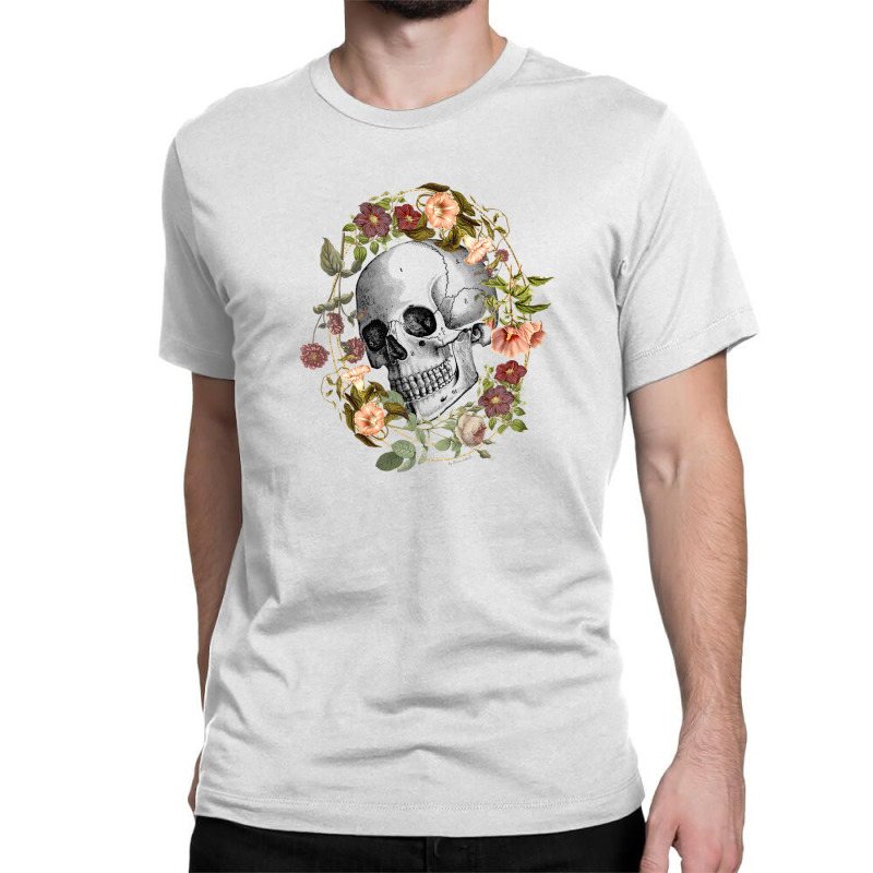 Vintage Flowers Black Skull Art By The Rebellious Gardener Classic T-shirt | Artistshot