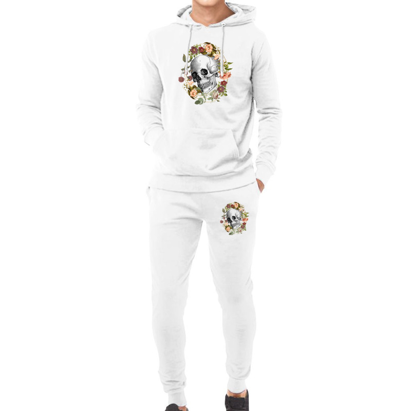 Vintage Flowers Black Skull Art By The Rebellious Gardener Hoodie & Jogger Set | Artistshot