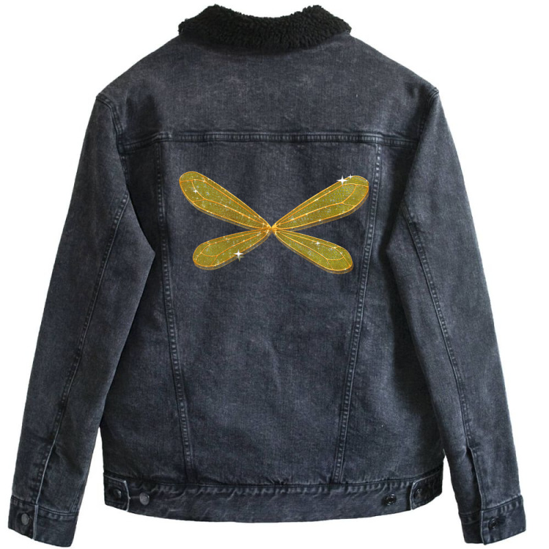 Fantasy Dragonfly Fairy Wings Back Texture Nature Fairy Tales Gold 1 Unisex Sherpa-lined Denim Jacket | Artistshot