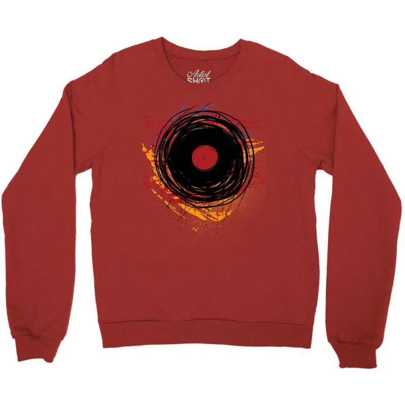 Vinyl Record Retro Grunge With Paint And Scratches   Music Dj! Crewneck Sweatshirt by aldbscanetoj | Artistshot