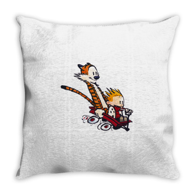 Calvin&hobbes Racing Throw Pillow Designed By Shirt1na