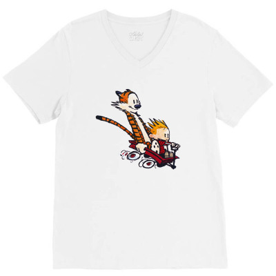 Calvin&hobbes Racing V-neck Tee Designed By Shirt1na