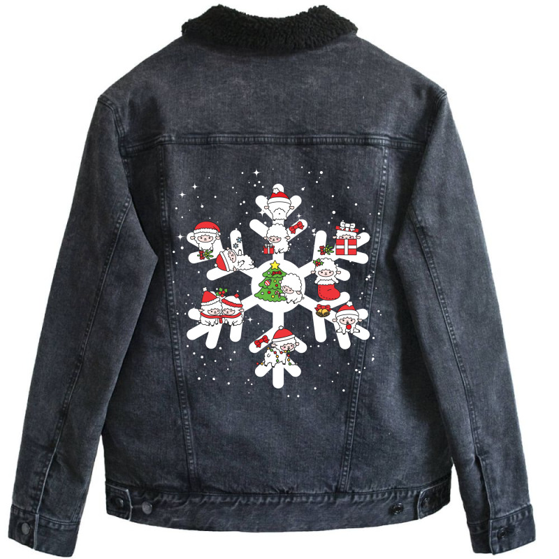 Sheeps  Farm Animals In Christmas Snowflakes Christmas Gift Unisex Sherpa-Lined Denim Jacket by hoainv | Artistshot