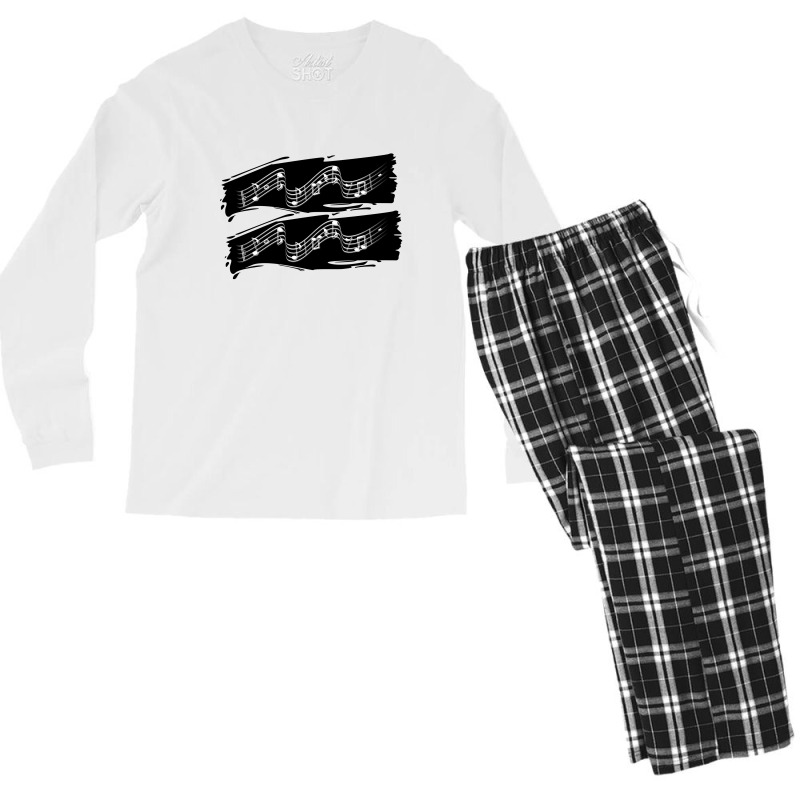 Musical Notes Black White Modern Men's Long Sleeve Pajama Set | Artistshot