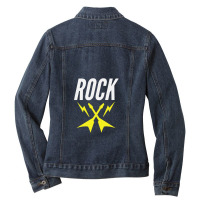 Rock With The Lightning Bolt Guitars Ladies Denim Jacket | Artistshot