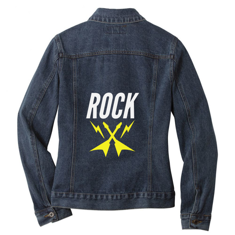 Rock With The Lightning Bolt Guitars Ladies Denim Jacket by TinaPeterson | Artistshot