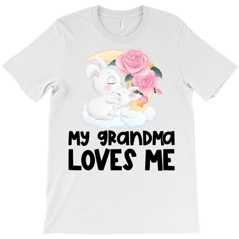 Rabbit Bunnies Pink Roses Grandma Loves Me T-Shirt by CueTrendyFinds | Artistshot