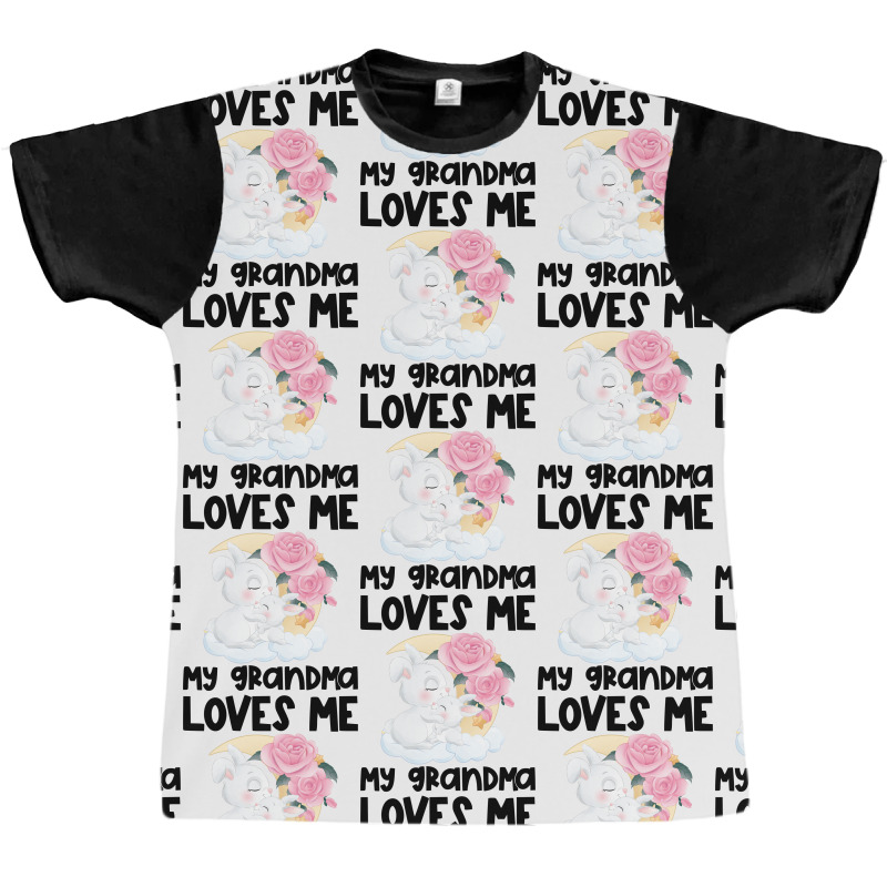 Rabbit Bunnies Pink Roses Grandma Loves Me Graphic T-shirt by CueTrendyFinds | Artistshot