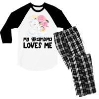 Rabbit Bunnies Pink Roses Grandma Loves Me Men's 3/4 Sleeve Pajama Set | Artistshot