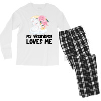 Rabbit Bunnies Pink Roses Grandma Loves Me Men's Long Sleeve Pajama Set | Artistshot