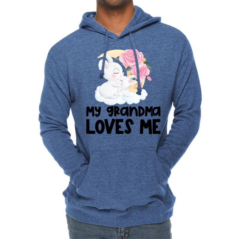 Rabbit Bunnies Pink Roses Grandma Loves Me Lightweight Hoodie by CueTrendyFinds | Artistshot