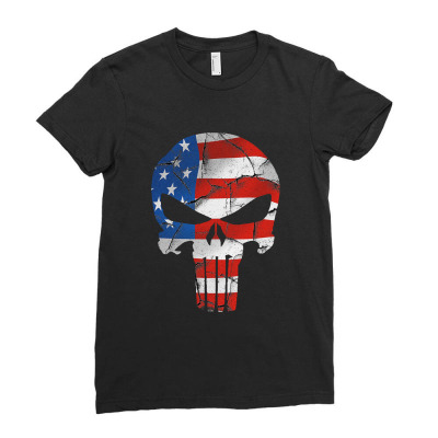 The Punisher - Usa Flag Grunge Ladies Fitted T-shirt Designed By Jetstar99