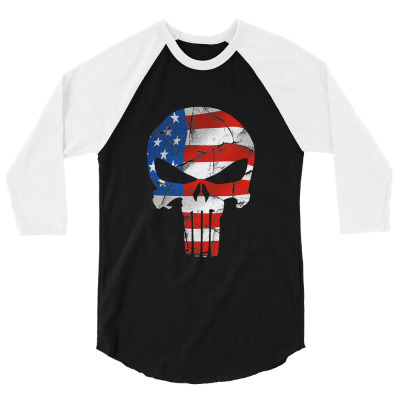 The Punisher - Usa Flag Grunge 3/4 Sleeve Shirt Designed By Jetstar99