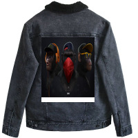 3 Wise Swag,banksy Dj Gorilla,thinking Monkey Headphones Unisex Sherpa-lined Denim Jacket | Artistshot