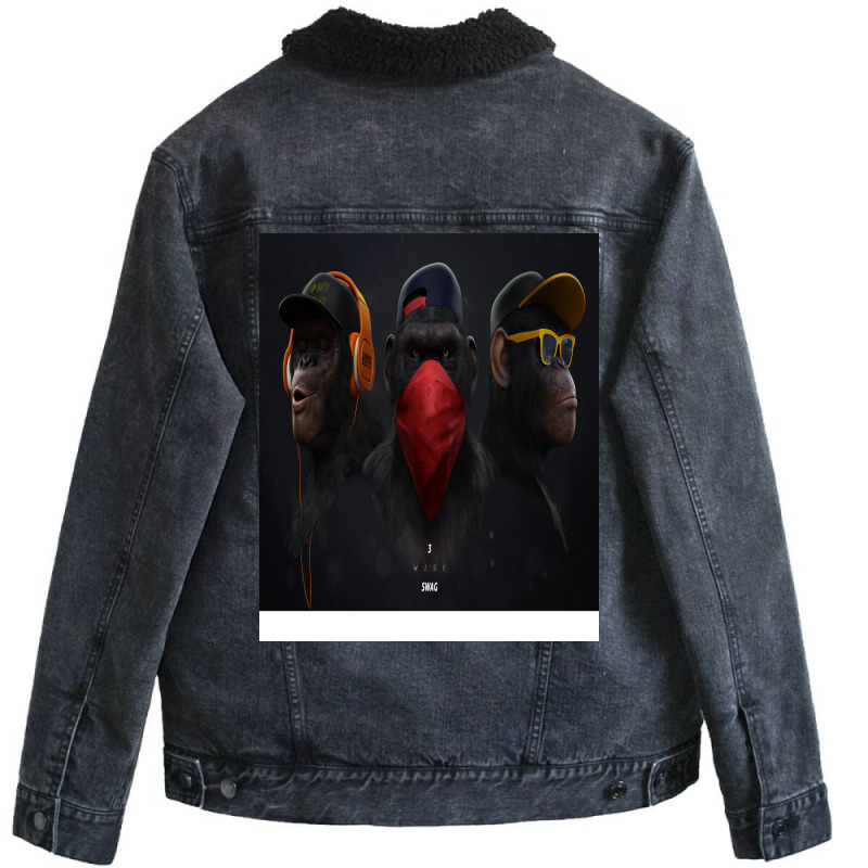 3 Wise Swag,banksy Dj Gorilla,thinking Monkey Headphones Unisex Sherpa-lined Denim Jacket | Artistshot