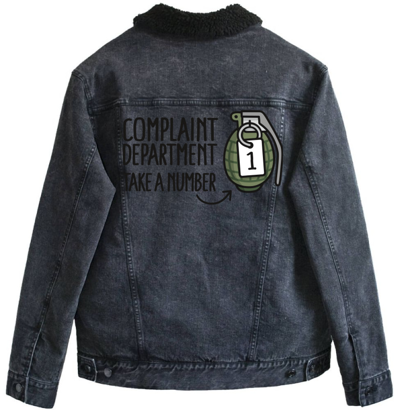 Complaint Department Take A Number Hand Grenade Unisex Sherpa-Lined Denim Jacket by ajithcti1 | Artistshot