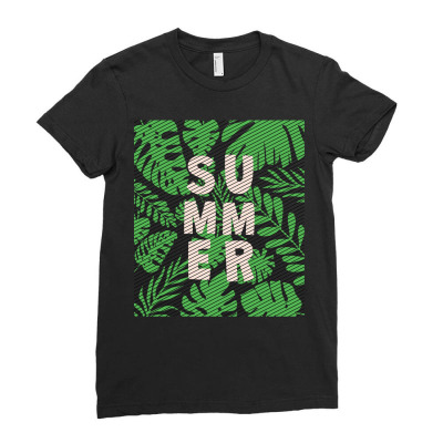 Leaf Summer Green In Retro Stylebb Leaf Summer Green In Retro Style Ladies Fitted T-shirt Designed By Roger