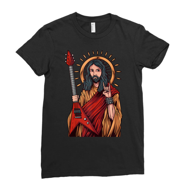 Jesus Playing Heavy Metal Guitar Tank Top Ladies Fitted T-Shirt by adam.troare | Artistshot