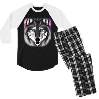 Wolf Head Design Art Predator Face Imprint With Wild Animal T Shirt Men's 3/4 Sleeve Pajama Set | Artistshot