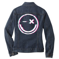 Raver Smiley Rave Techno Glitch Effect Instrumental Tank Top Ladies Denim Jacket | Artistshot