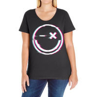 Raver Smiley Rave Techno Glitch Effect Instrumental Tank Top Ladies Curvy T-shirt | Artistshot