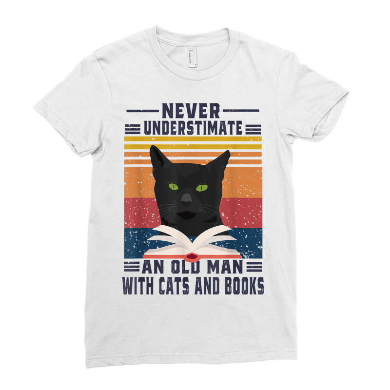 An Old Man With Cats And Books Cat Daddy Edition Ladies Fitted T-Shirt by ROXANZALEZ | Artistshot