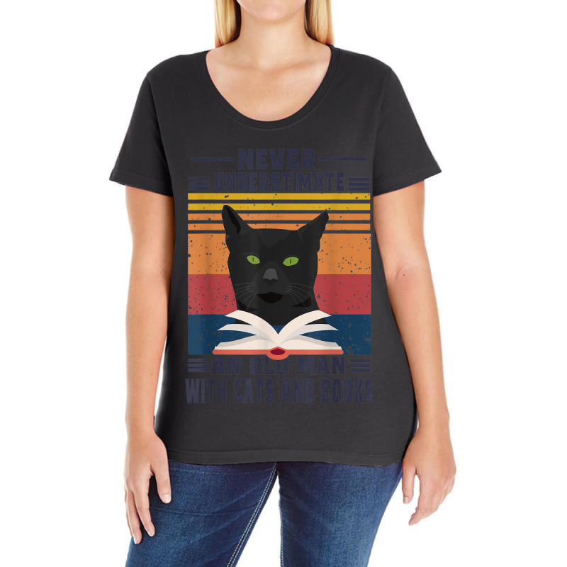 An Old Man With Cats And Books Cat Daddy Edition Ladies Curvy T-Shirt by ROXANZALEZ | Artistshot