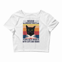 An Old Man With Cats And Books Cat Daddy Edition Crop Top | Artistshot