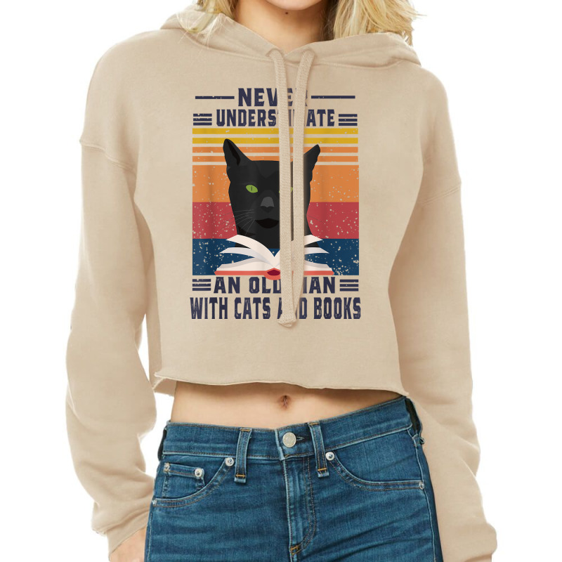 An Old Man With Cats And Books Cat Daddy Edition Cropped Hoodie by ROXANZALEZ | Artistshot