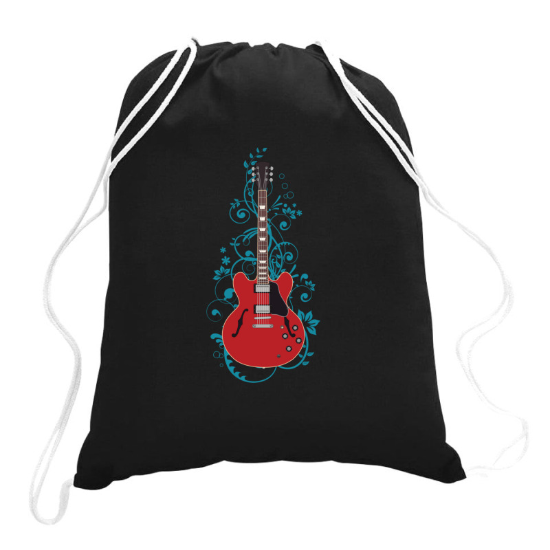 Red Semihollow Electric Guitar Flowering Vines 1 Drawstring Bags | Artistshot