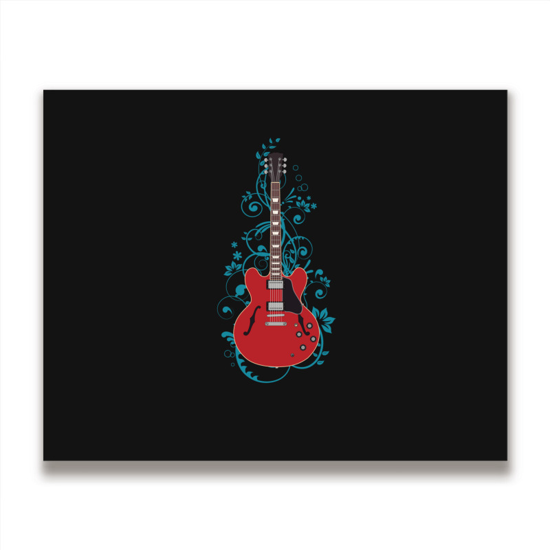 Red Semihollow Electric Guitar Flowering Vines 1 Metal Print Horizontal | Artistshot