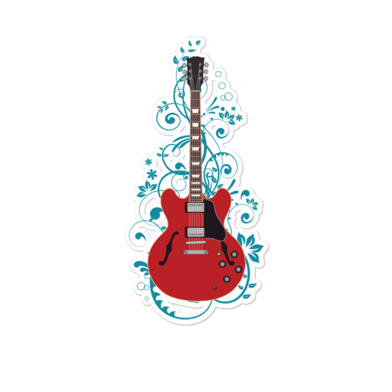 Red Semihollow Electric Guitar Flowering Vines 1 Sticker | Artistshot