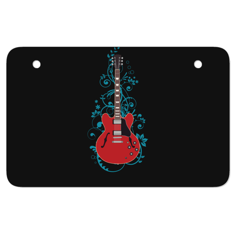 Red Semihollow Electric Guitar Flowering Vines 1 Atv License Plate | Artistshot