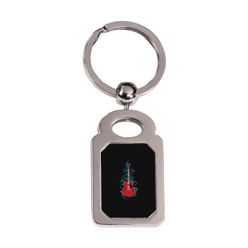 Red Semihollow Electric Guitar Flowering Vines 1 Silver Rectangle Keychain | Artistshot