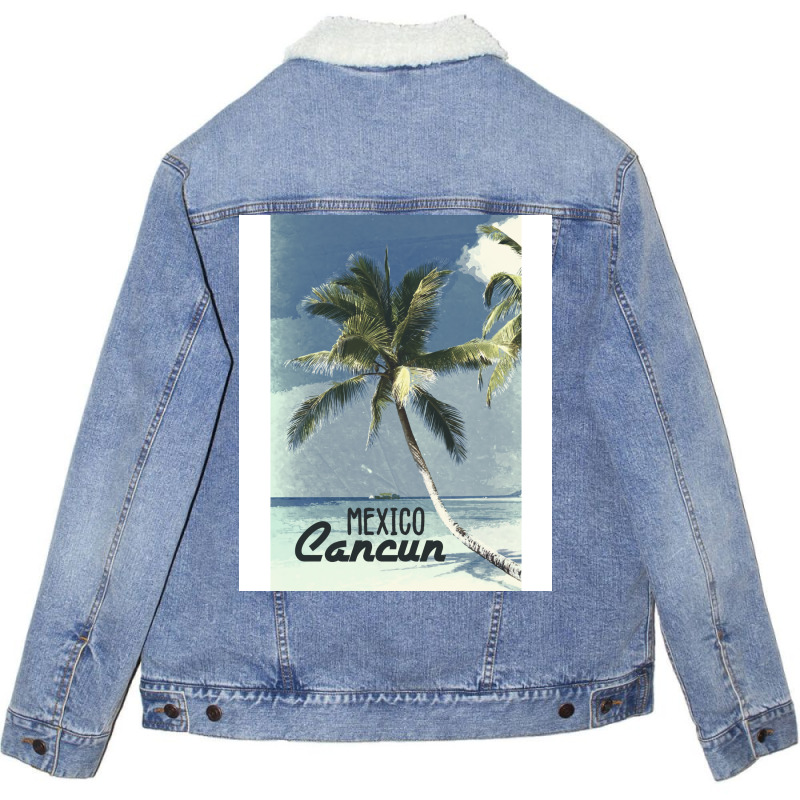 Cancun Mexico ✪ Vintage Style Poster (1) Unisex Sherpa-lined Denim Jacket | Artistshot