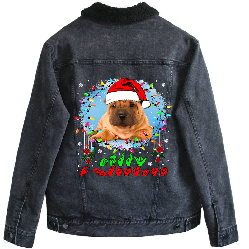 Merry Christmas Hands Sign Language Santa Shar Pei Lover154 Unisex Sherpa-Lined Denim Jacket by SCOTTALLENZ | Artistshot