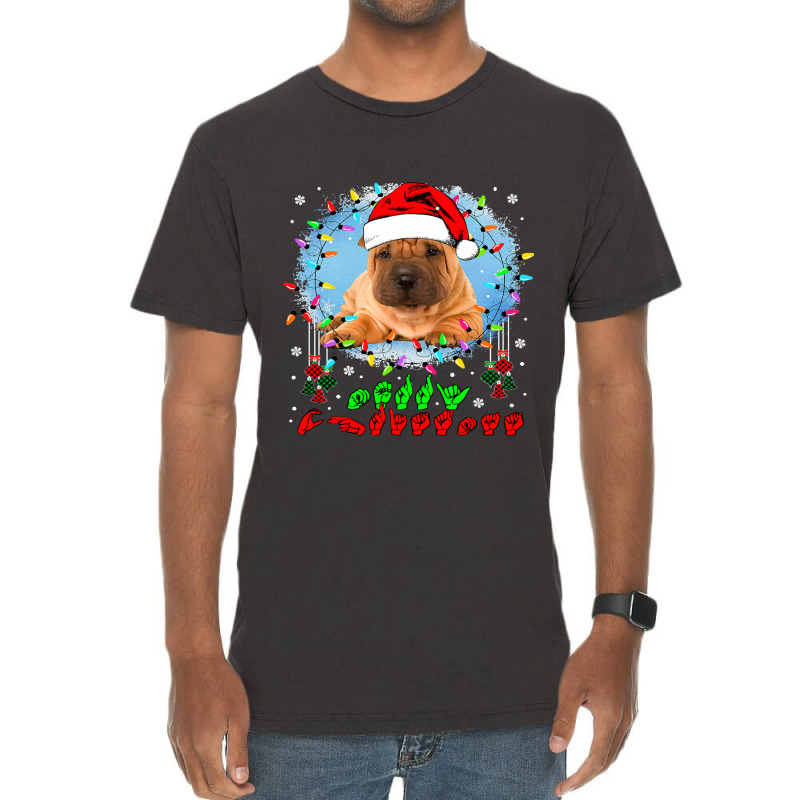 Merry Christmas Hands Sign Language Santa Shar Pei Lover154 Vintage T-Shirt by SCOTTALLENZ | Artistshot