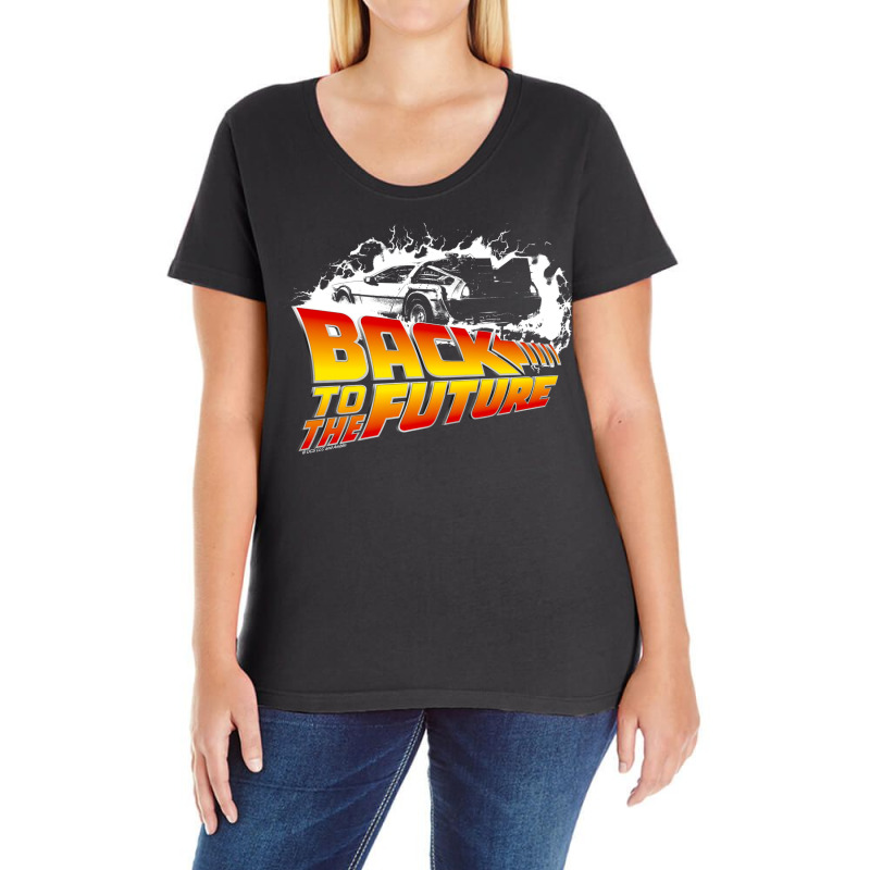 Back To The Future  Delorean White Stencil Fan Art Ladies Curvy T-Shirt by korvleottaj | Artistshot