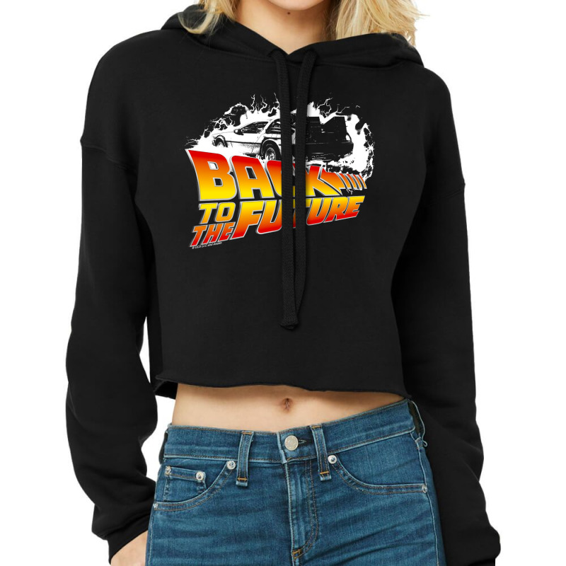 Back To The Future  Delorean White Stencil Fan Art Cropped Hoodie by korvleottaj | Artistshot