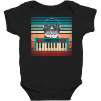 Retro Synthesizer Keyboard Music Producer Cat Lover T Shirt Baby Bodysuit | Artistshot