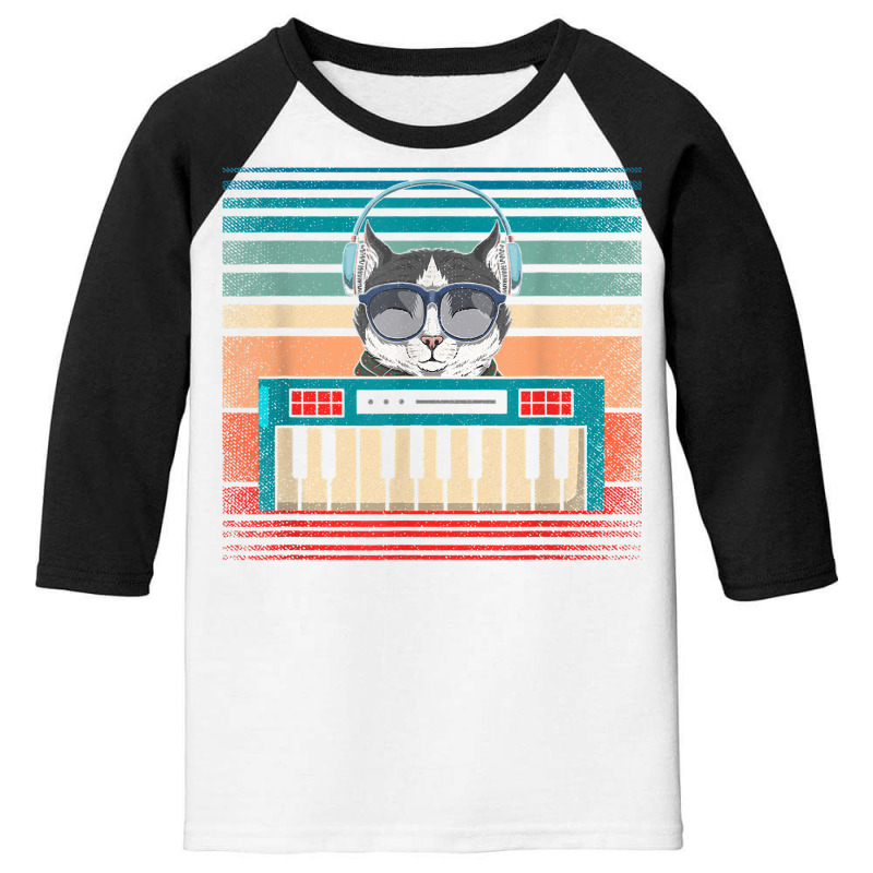 Retro Synthesizer Keyboard Music Producer Cat Lover T Shirt Youth 3/4 Sleeve | Artistshot