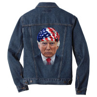 President Donald Trump In Flag Of Usa Head Wrap Shirts Men Denim Jacket | Artistshot