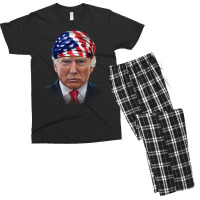 President Donald Trump In Flag Of Usa Head Wrap Shirts Men's T-shirt Pajama Set | Artistshot