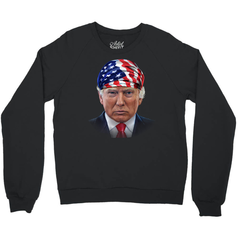 President Donald Trump In Flag Of Usa Head Wrap Shirts Crewneck Sweatshirt | Artistshot