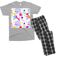 1980s Retro Geometric Confetti On A White Background Large Sized Repea Men's T-shirt Pajama Set | Artistshot